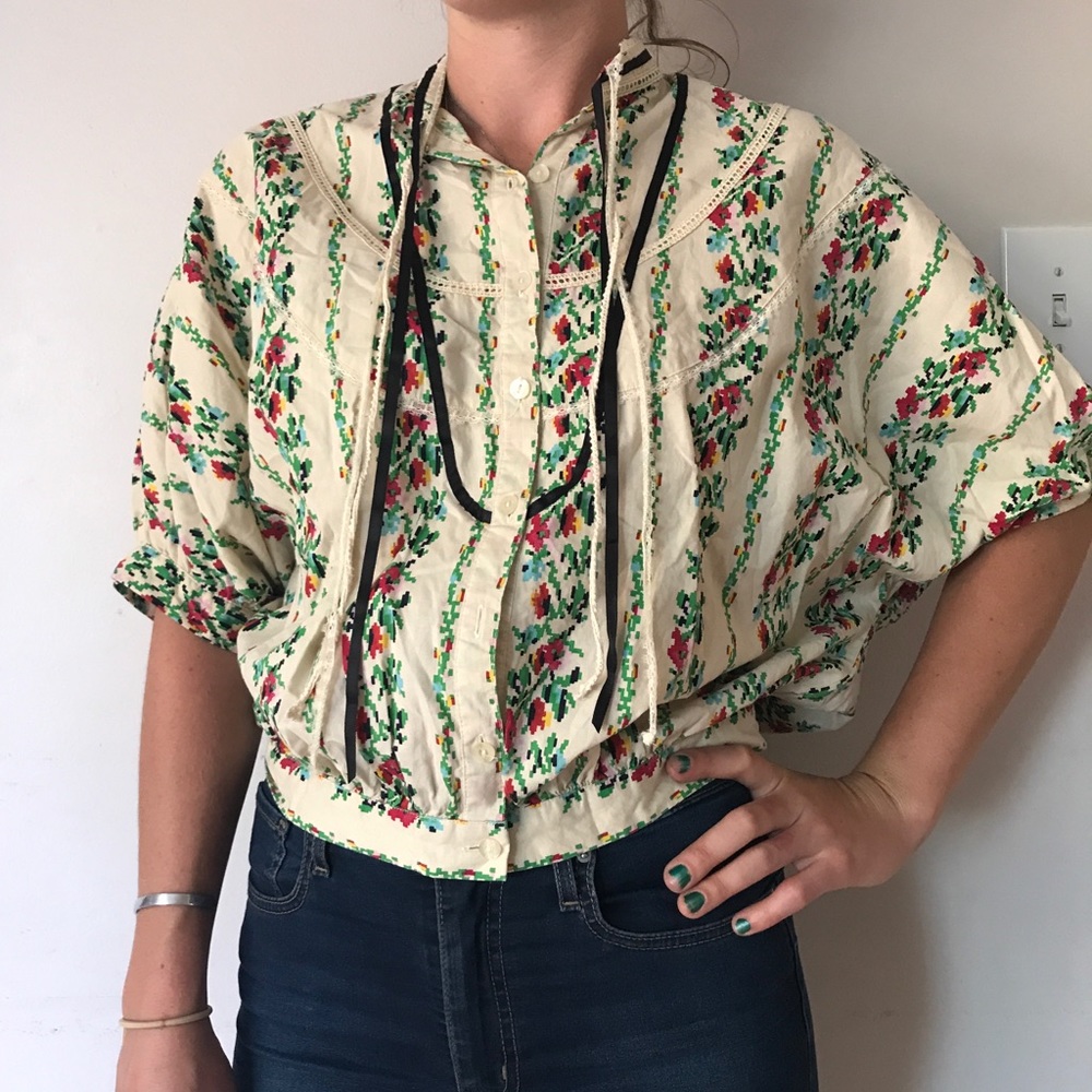VINTAGE Kimchi Blue Patterned Bat-Wing Blouse
